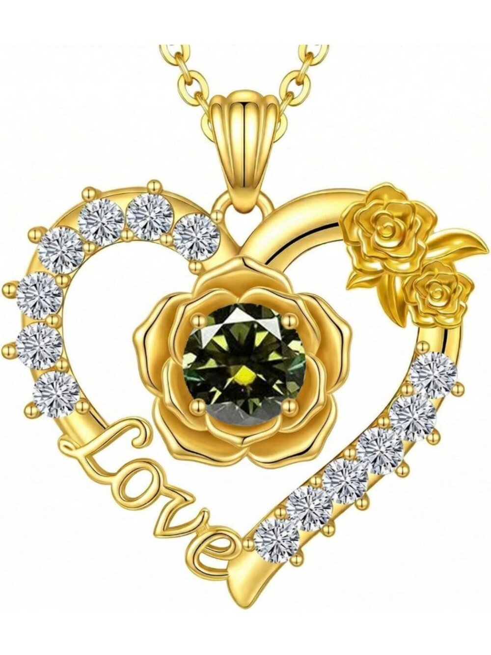 Heart-Shaped Birthstone Necklace for Women - Rose Flower Jewelry Gift